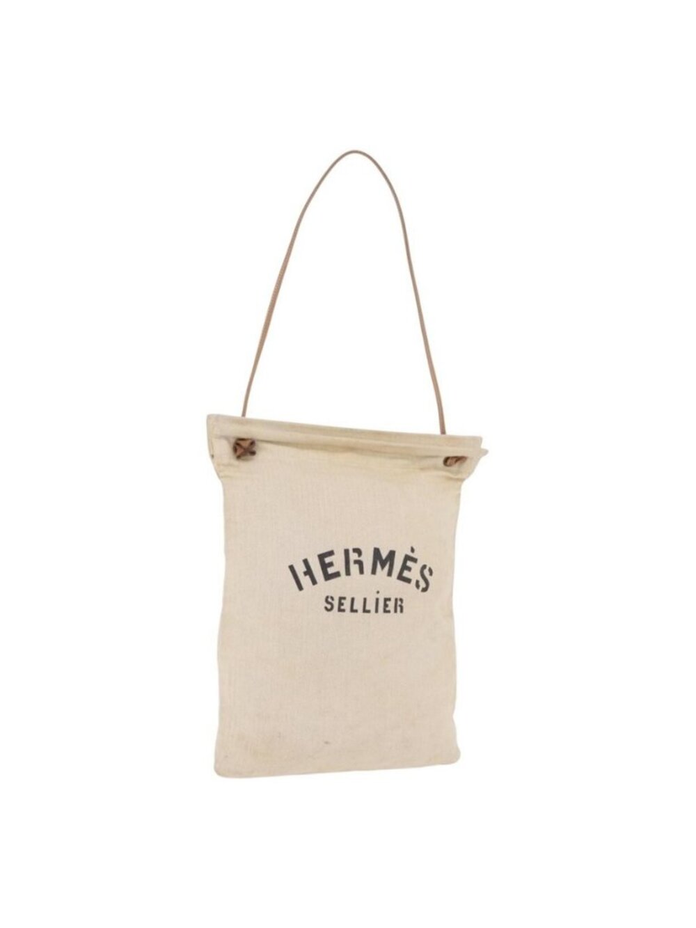 Authentic HERMES Arena MM Shoulder Bag Canvas Beige Gold Tone
